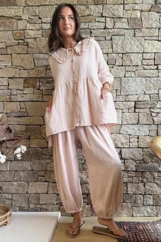 Annie Cushion Cotton Peter Pan Smock Blouse Antique Rose